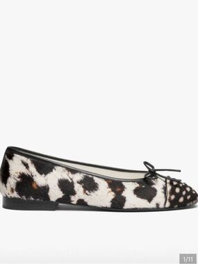 CHANEL Black White Brown Calf Hair Leopard Ballet Flat